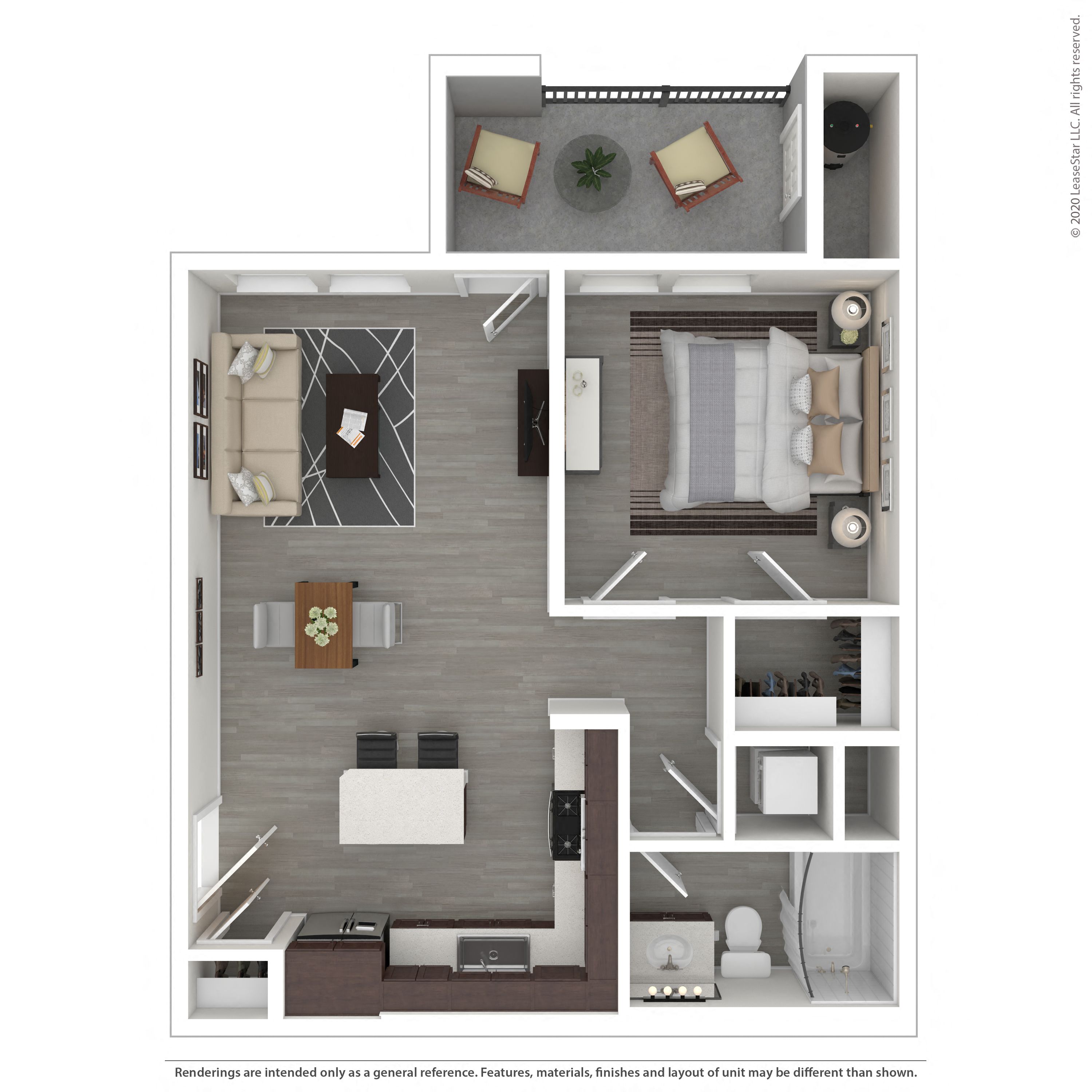Floor plan for 1 bed, 1 bath, 695 sqft